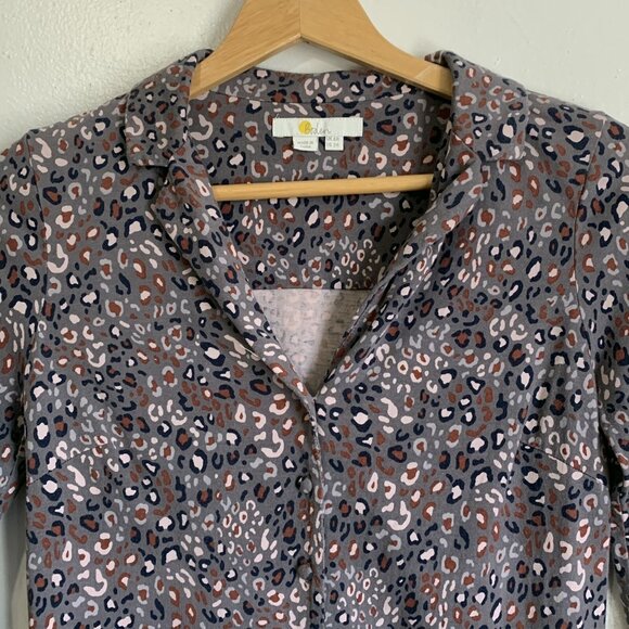 Boden Women’s Leopard Button Up Top Sz 2 Gray Leopard Print Modern Chic Neutral - Picture 4 of 13